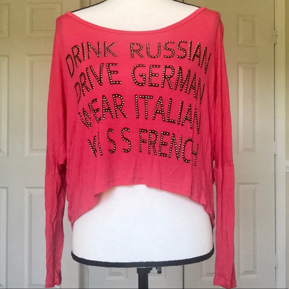 Blush Coral Pink Studded Graphic Crop Top